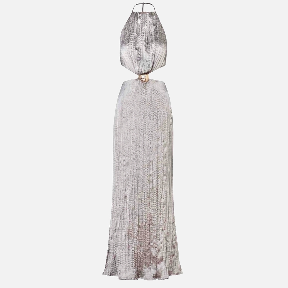 Silver Halter OpenBack Maxi Dress